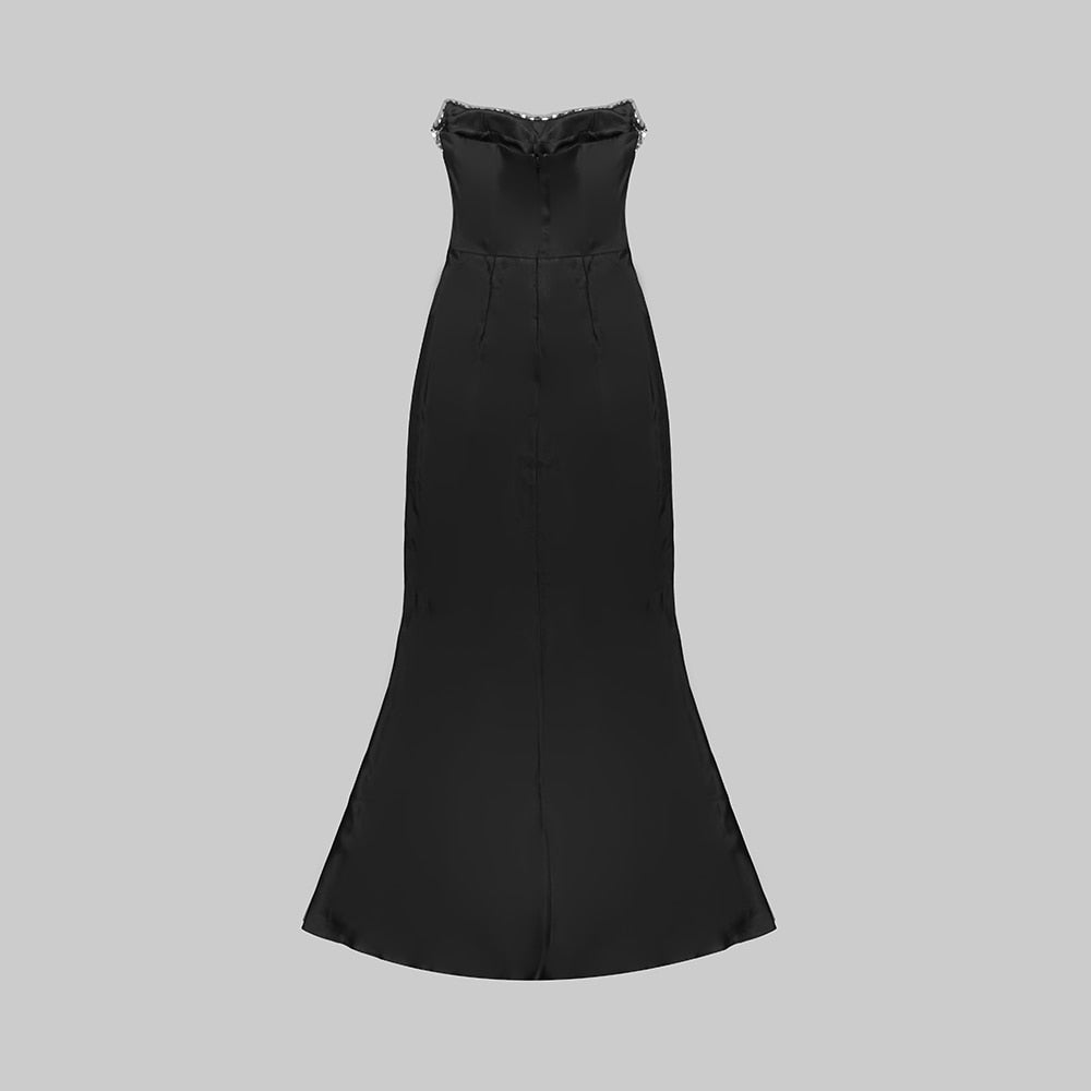 Black Crystal Maxi Mermaid Gown - Dresses - DINIBLO 