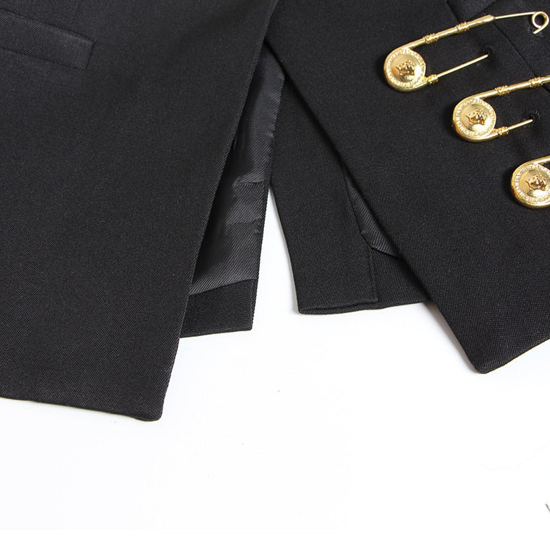 Black Blazer With Golden Safety Pin Trims -  - DINIBLO 