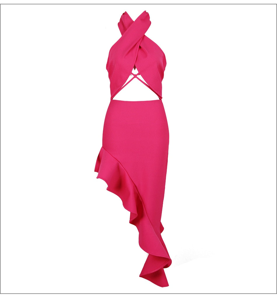 Irregular Rose Red Bandage Dress - Nightdress - DINIBLO 