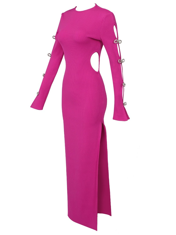 Pink Maxi Dress with Rhinestone Bows -  - DINIBLO 