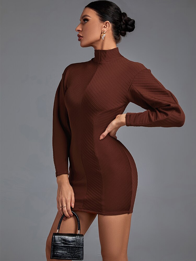 Brown Mini Bandage Dress - Dresses - DINIBLO 