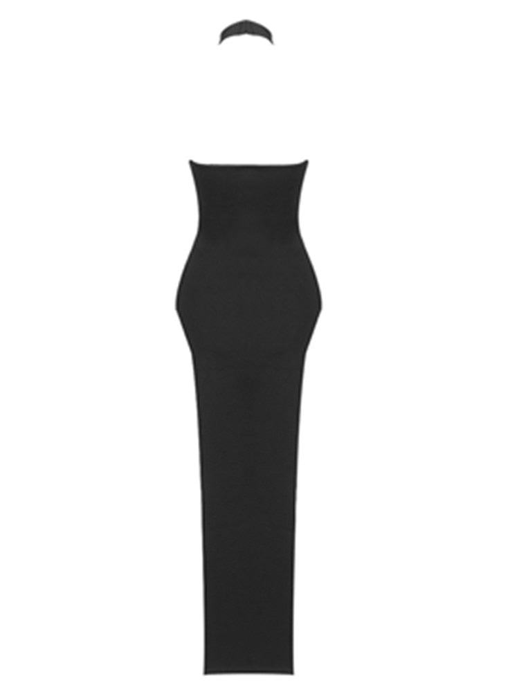 Backless Halter Black Maxi Dress - Dresses - DINIBLO 