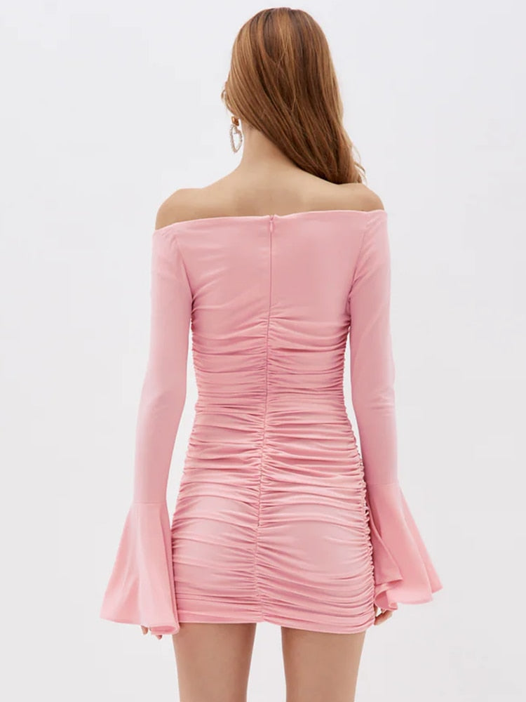 Open Shoulders Pink Mini Dress -  - DINIBLO 