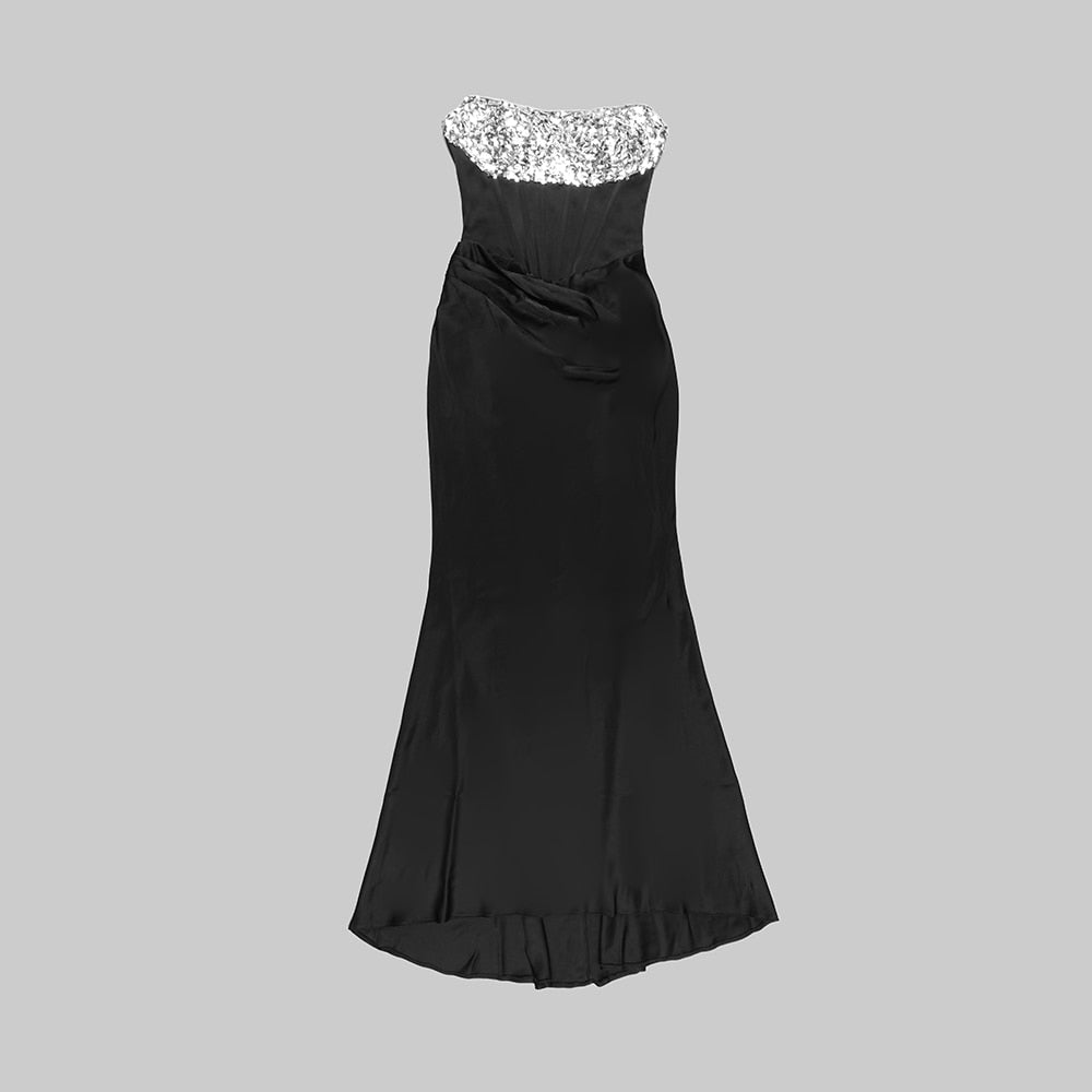 Black Crystal Maxi Mermaid Gown - Dresses - DINIBLO 