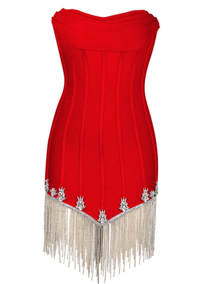 Corset Mini Red Dress with Rhinestone Threads -  - DINIBLO 