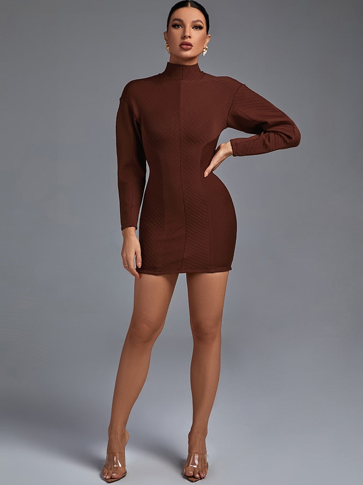 Brown Mini Bandage Dress - Dresses - DINIBLO 