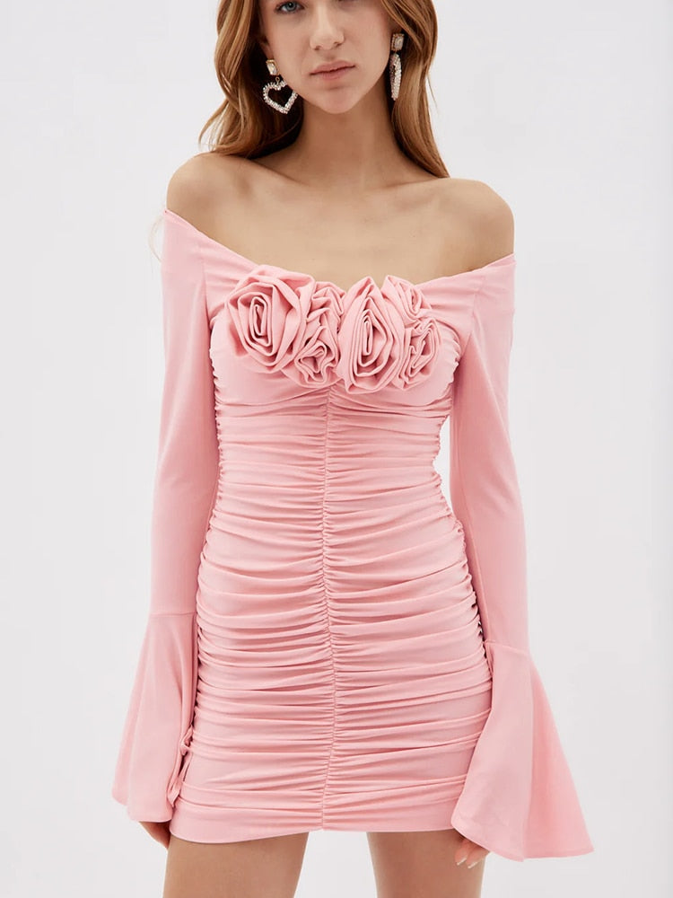 Open Shoulders Pink Mini Dress -  - DINIBLO 