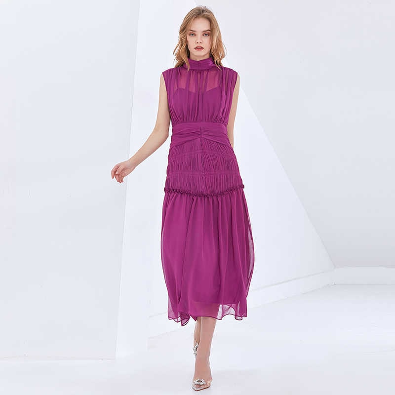 Long Chiffon Dress With Gathers -  - DINIBLO 