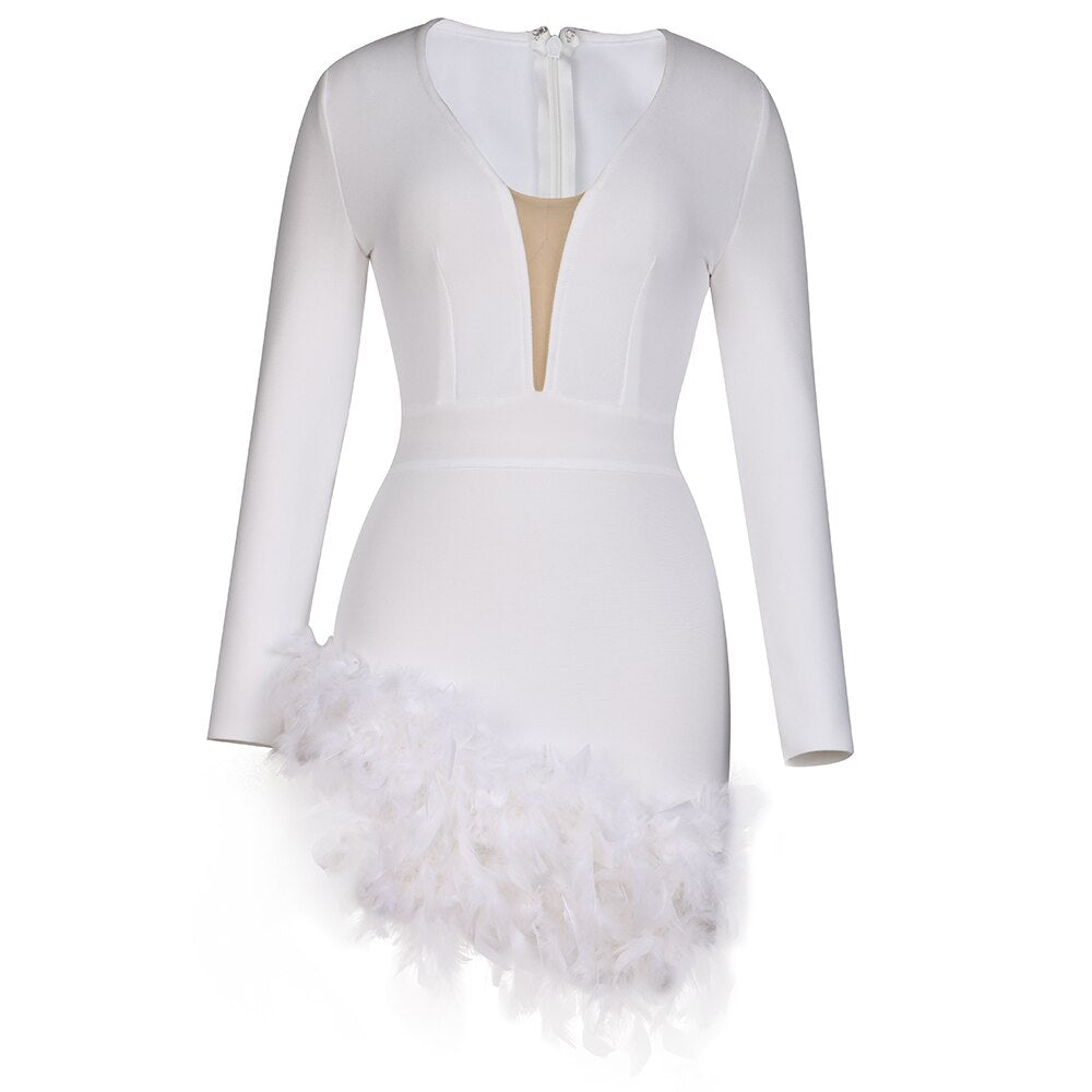 Feathers White Mini Dress -  - DINIBLO 