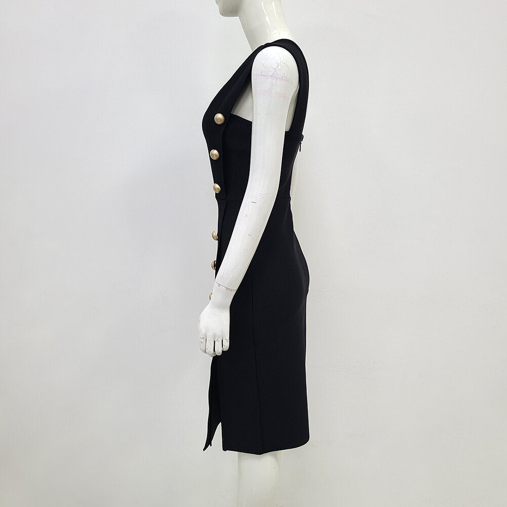 One Shoulder Black Midi Dress - Dresses - DINIBLO 