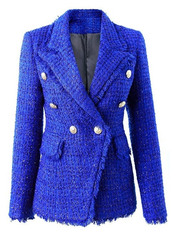 Double-breasted Tweed Blue Blazer -  - DINIBLO 