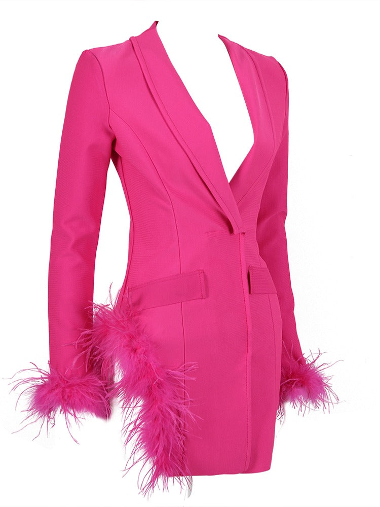 Pink Blazer Dress with Feathers -  - DINIBLO 