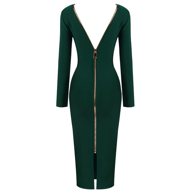 Open Back Green Midi Dress -  - DINIBLO 