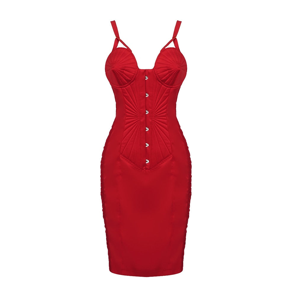 Red Satin Midi Dress -  - DINIBLO 