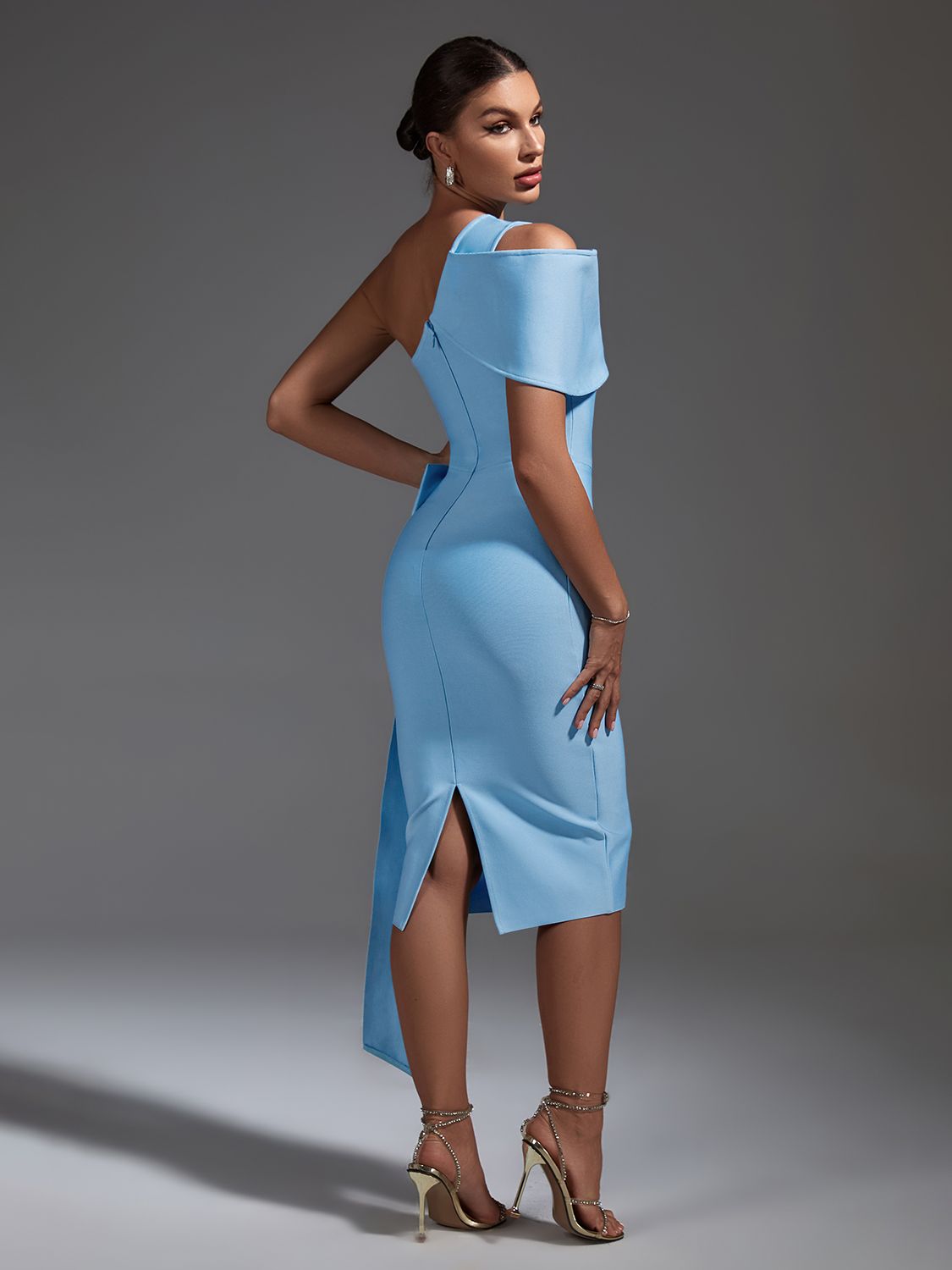 Elegant Sky Blue Ruffle Bandage Dress - Dresses - DINIBLO 