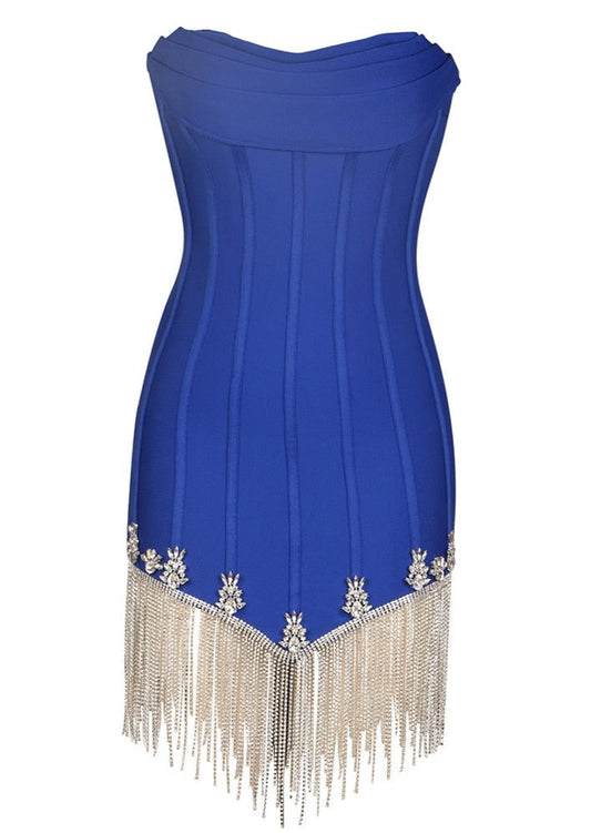 Corset Mini Blue Dress with Rhinestone Threads -  - DINIBLO 