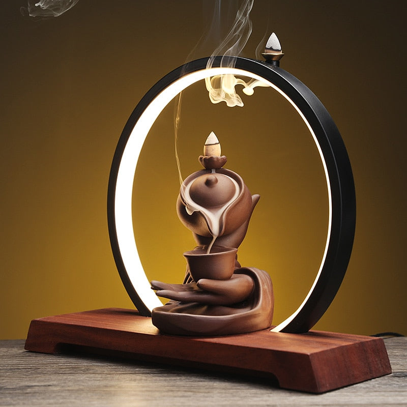 LED Buddha Hand and Teaware Backflow Incense Burner - Incense Holders - DINIBLO 