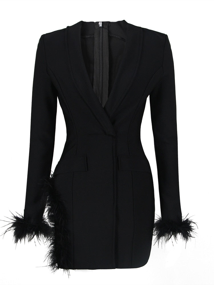 Black Blazer Dress with Feathers -  - DINIBLO 