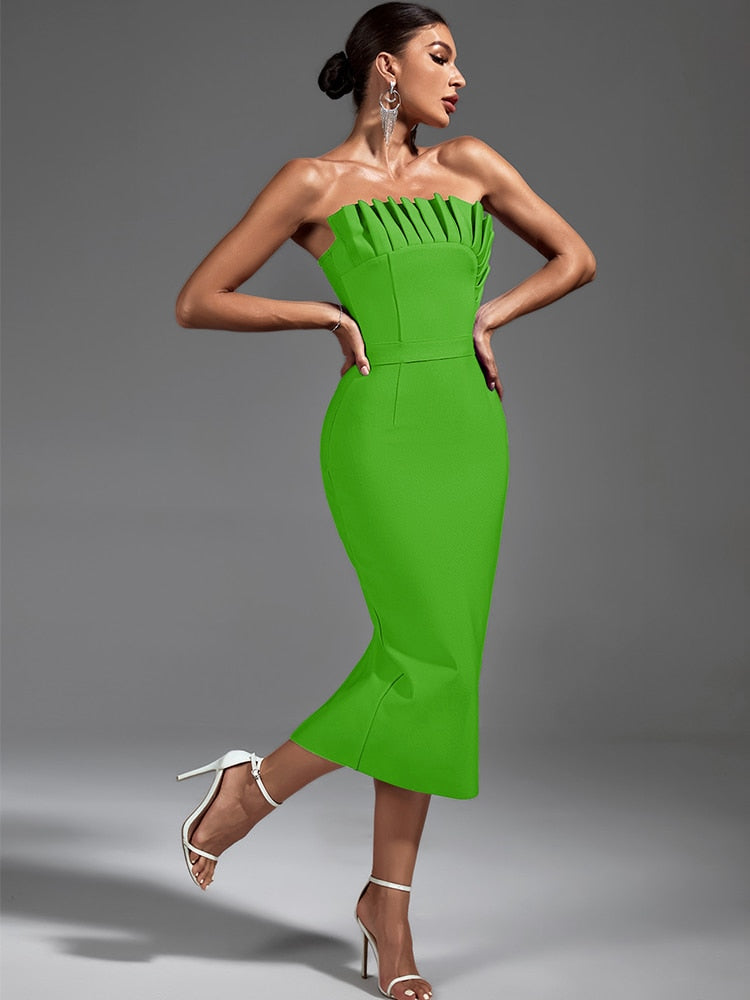 Chic Green Backless Midi Party Dress - Dresses - DINIBLO 