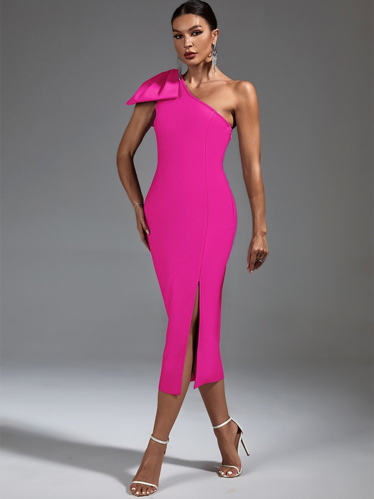 Elegant Pink Ruffle Midi Dress - Dresses - DINIBLO 