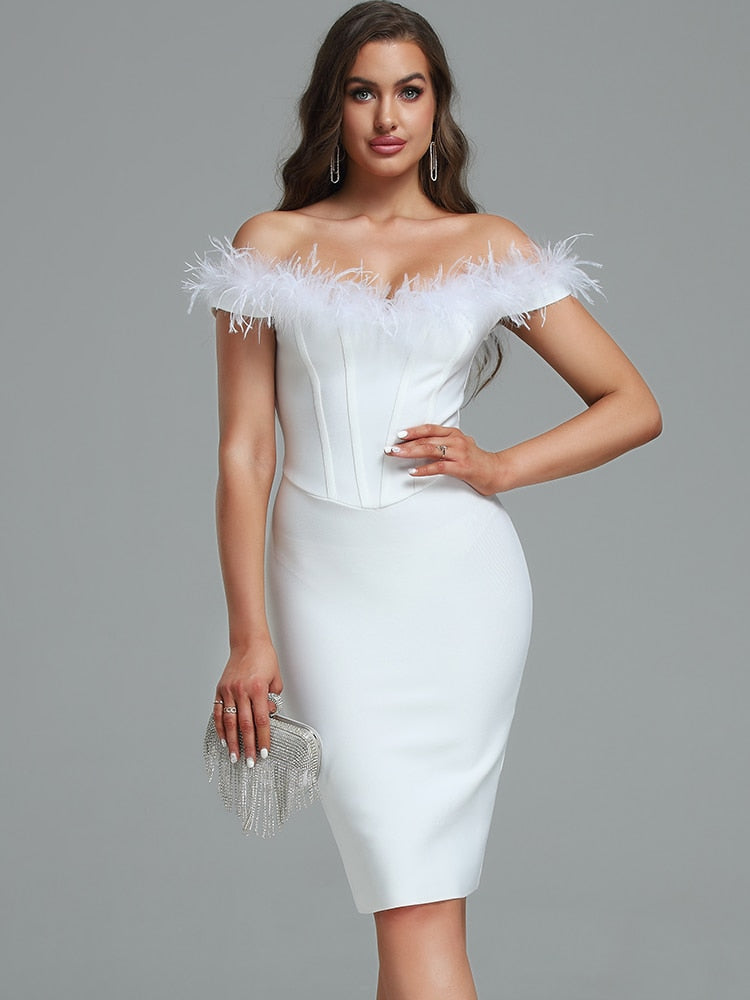 Feather White Bandage Dress - Ball Gowns - DINIBLO 