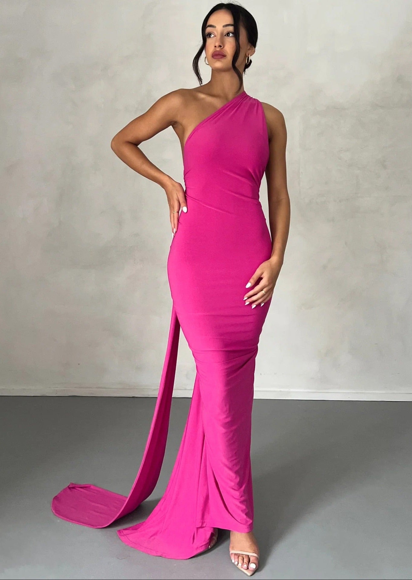 Draped Maxi Dress with Asymmetrical Neckline -  - DINIBLO 