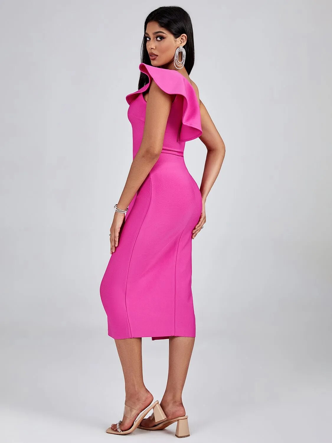 Chic Pink Ruffle Bandage Dress - Dresses - DINIBLO 