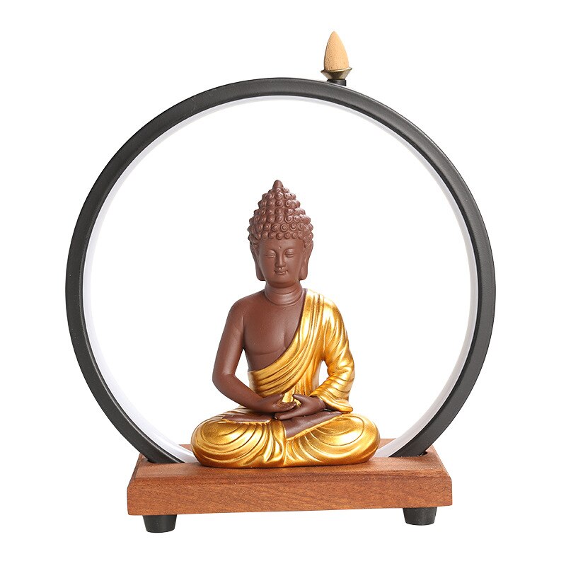 LED Buddha Monk Zen Backflow Incense Burner Ornament For Living Room Yoga Meditation - Incense Holders - DINIBLO 