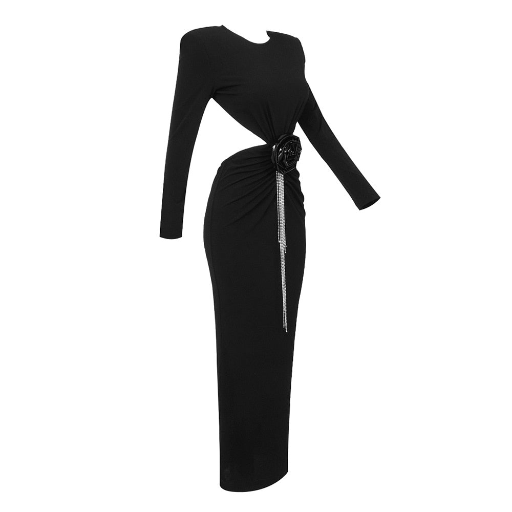 Open Back Black Maxi Dress -  - DINIBLO 