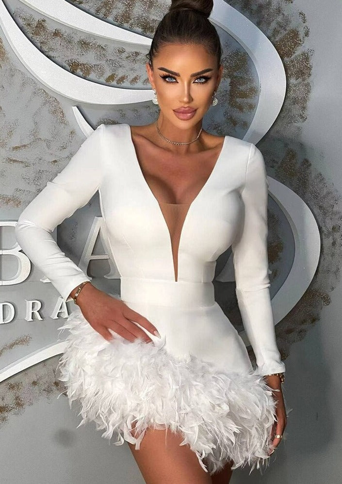 Feathers White Mini Dress -  - DINIBLO 