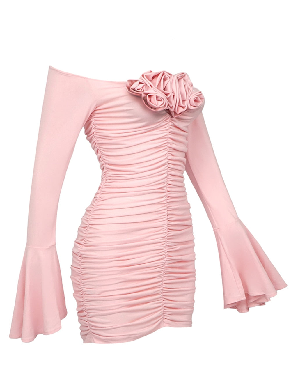 Open Shoulders Pink Mini Dress -  - DINIBLO 