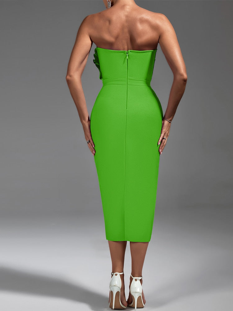 Chic Green Backless Midi Party Dress - Dresses - DINIBLO 