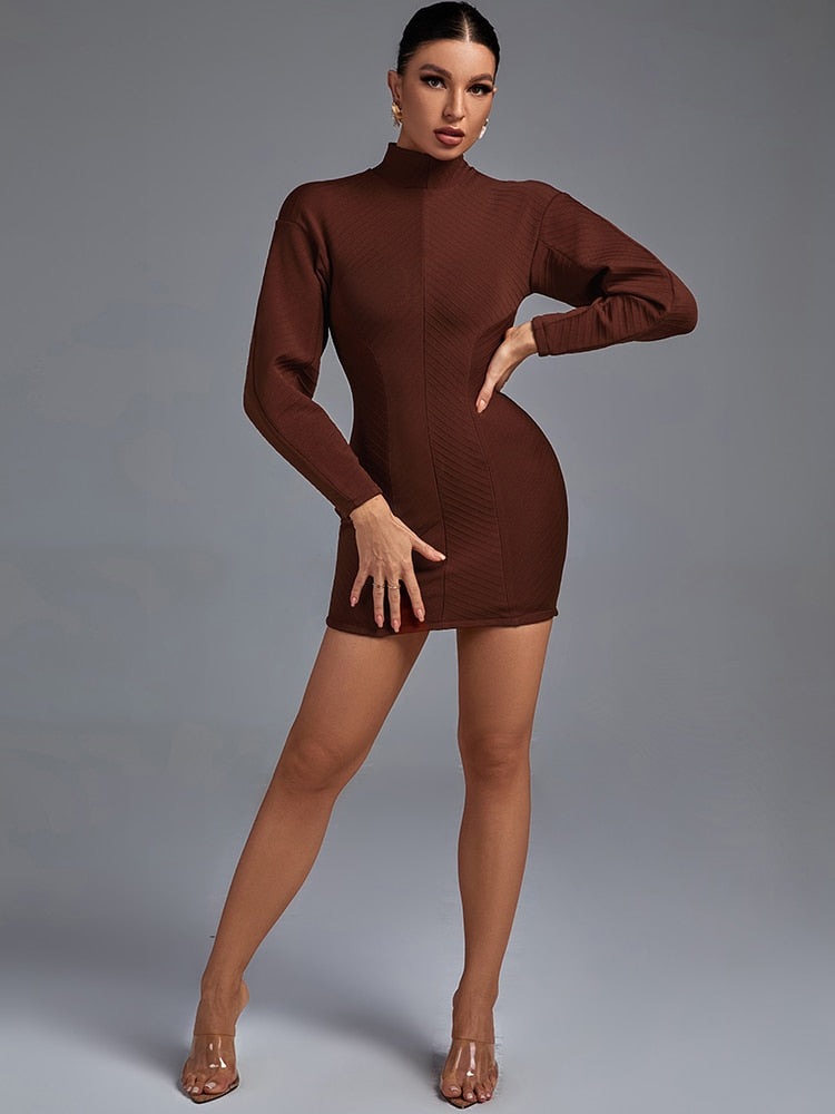 Brown Mini Bandage Dress - Dresses - DINIBLO 