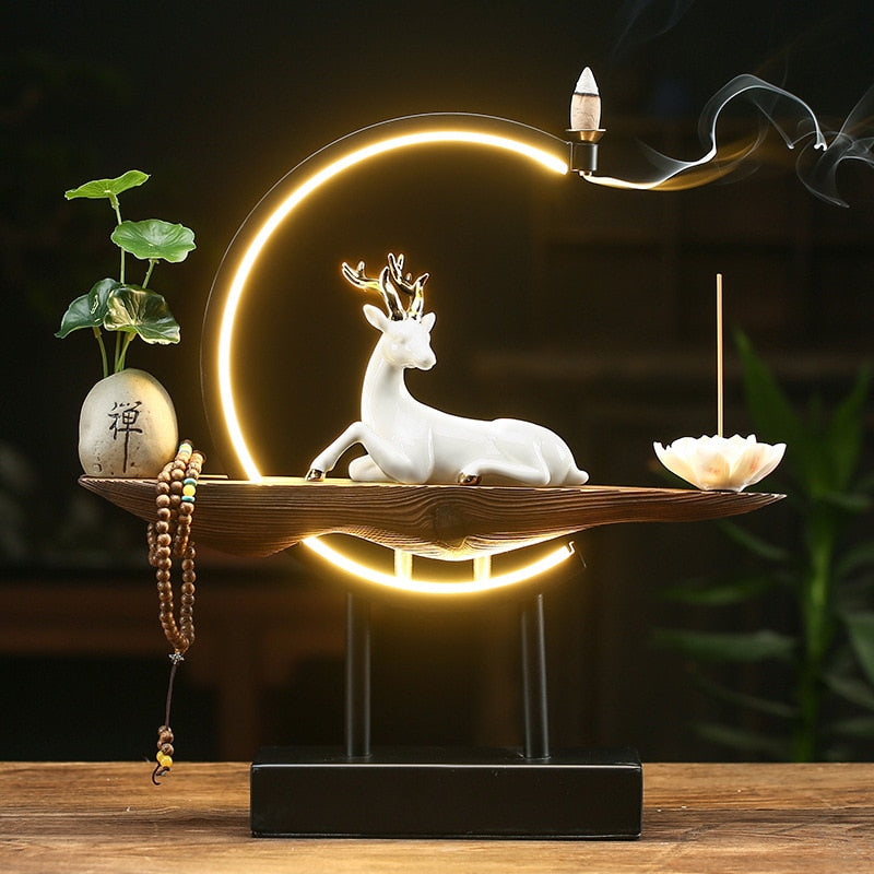 Lucky Deer LED Waterfall Censer Backflow Incense Burner - Incense Holders - DINIBLO 