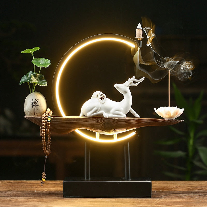 Lucky Deer LED Waterfall Censer Backflow Incense Burner - Incense Holders - DINIBLO 