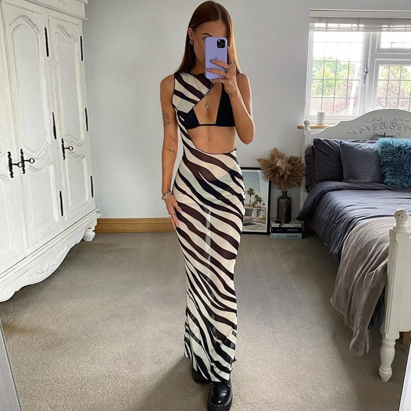 Maxi Dress with Zebra Pattern -  - DINIBLO 