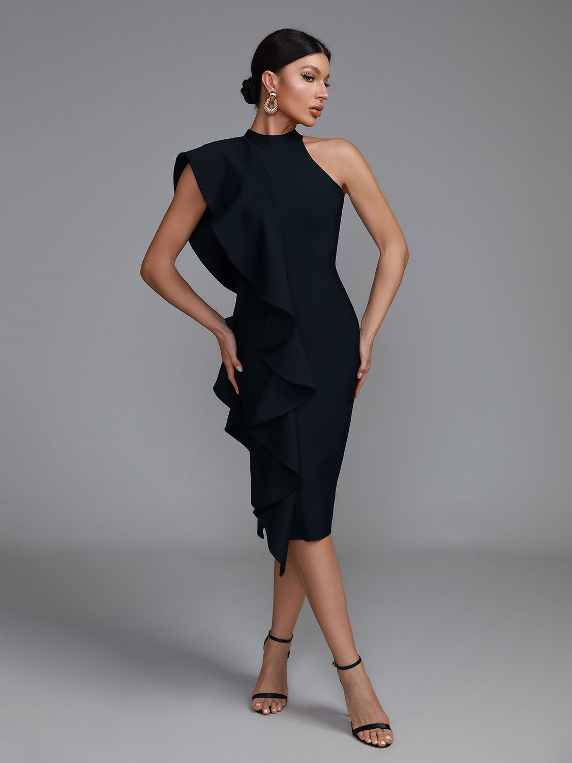 Elegant Bodycon Ruffle Midi Dress - Dresses - DINIBLO 