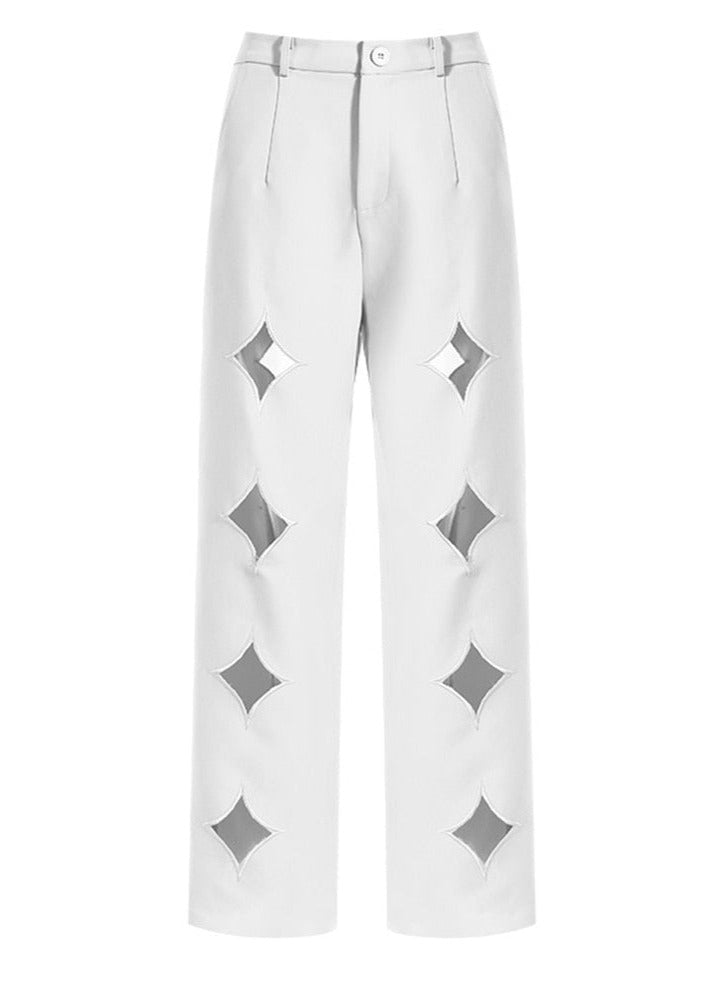 White Pants with Diamond Cutouts -  - DINIBLO 