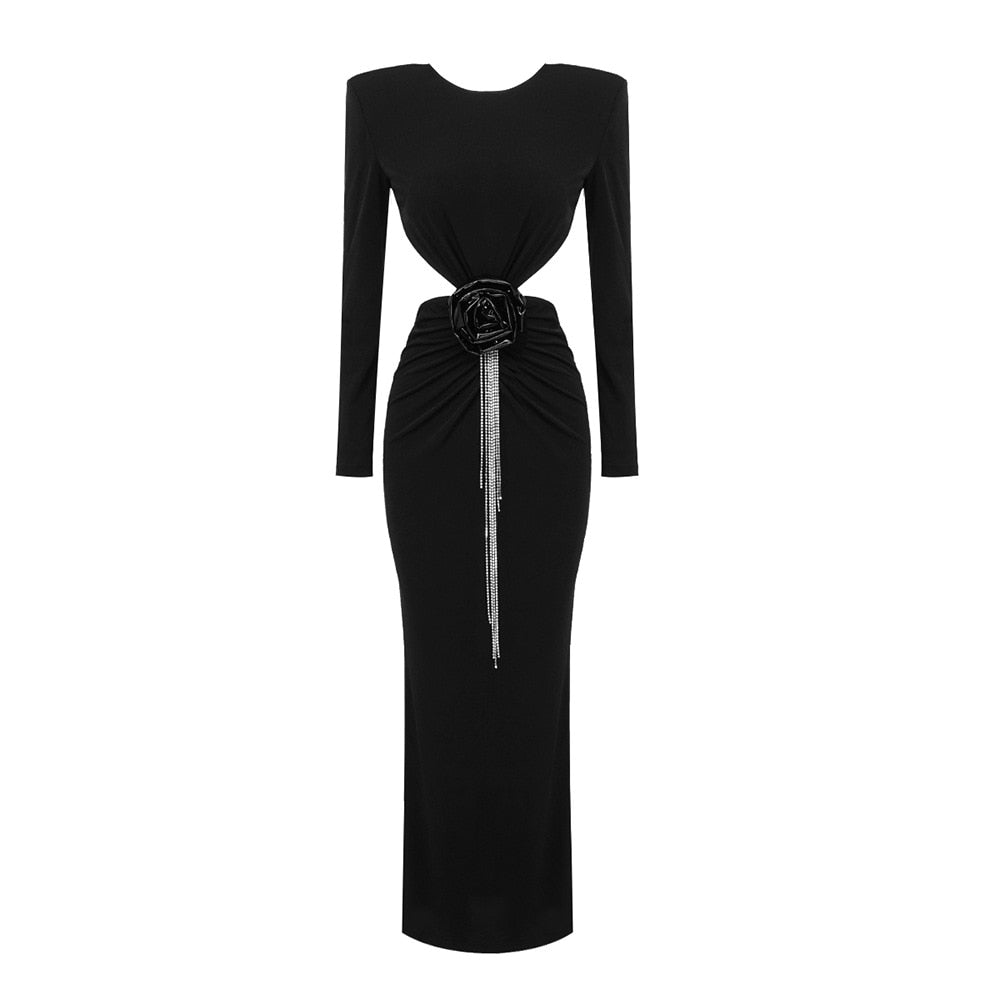 Open Back Black Maxi Dress -  - DINIBLO 