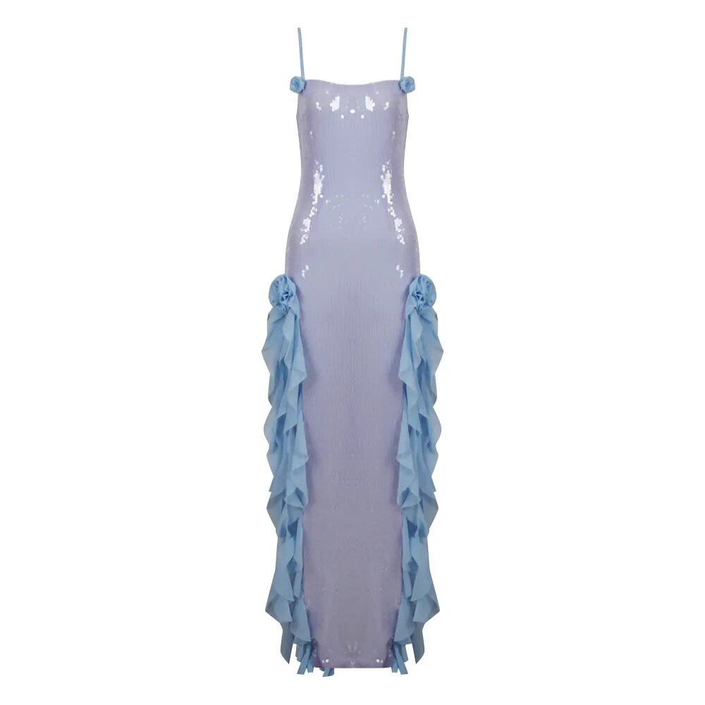 Semi-transparent Sequined Maxi Dress with Ruffles -  - DINIBLO 