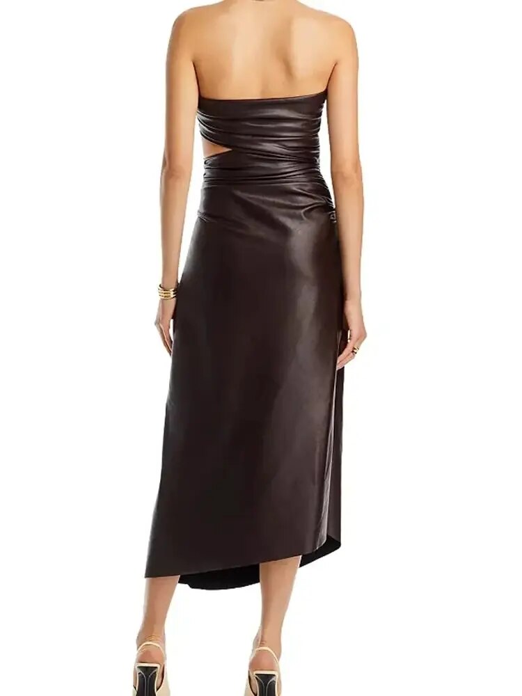 Chic Strapless Leather Dress - Dresses - DINIBLO 