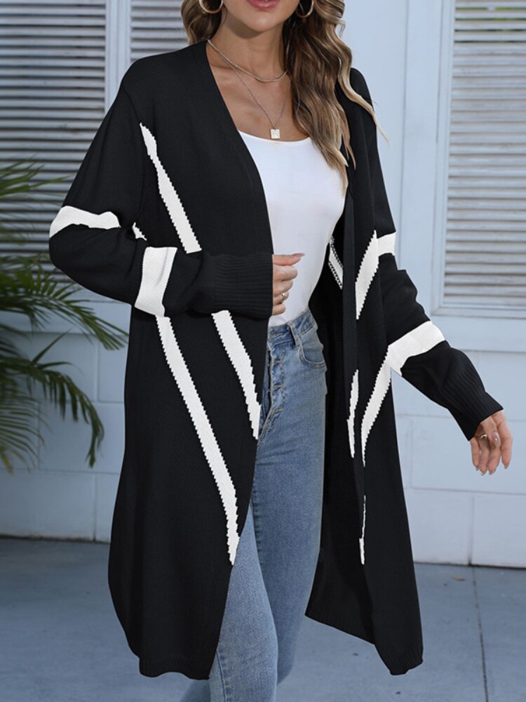 New Autumn Winter 2022 Geometric Knitted Cardigan Fashion Korean Version of Street Dress Women Loose Sweater Long Sleeve Jacke -  - DINIBLO 