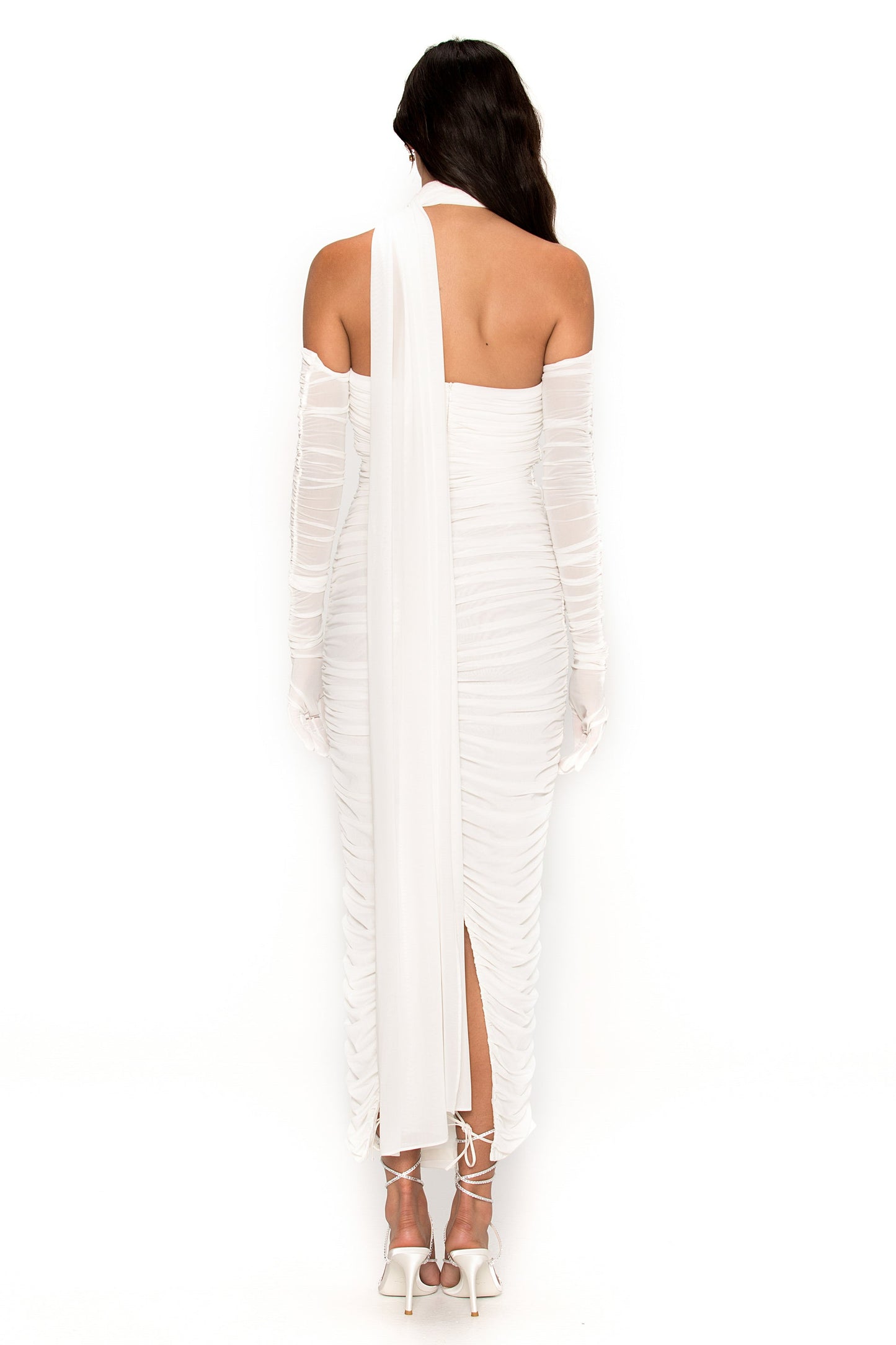 Draped  White Maxi Dress with Gloves -  - DINIBLO 