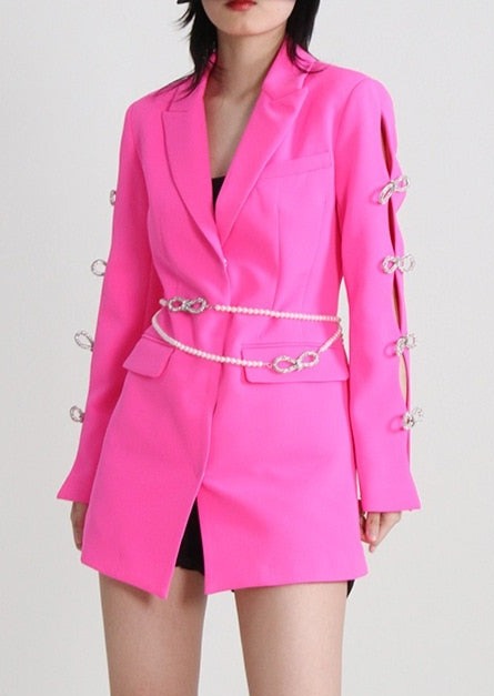 Brilliant Rose Blazer-Dress with Pearl Belt -  - DINIBLO 