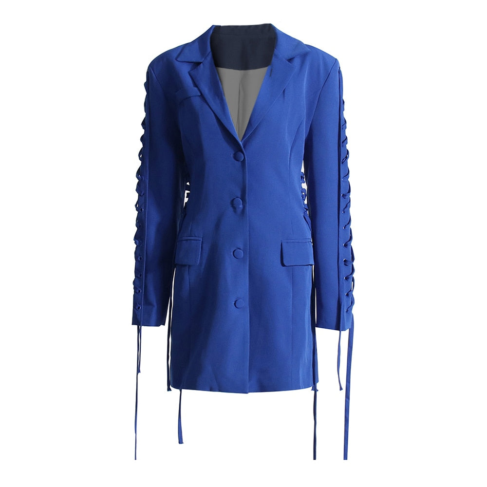 Blue Mini Jacket Dress with Ties -  - DINIBLO 