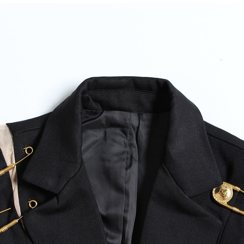 Black Blazer With Golden Safety Pin Trims -  - DINIBLO 