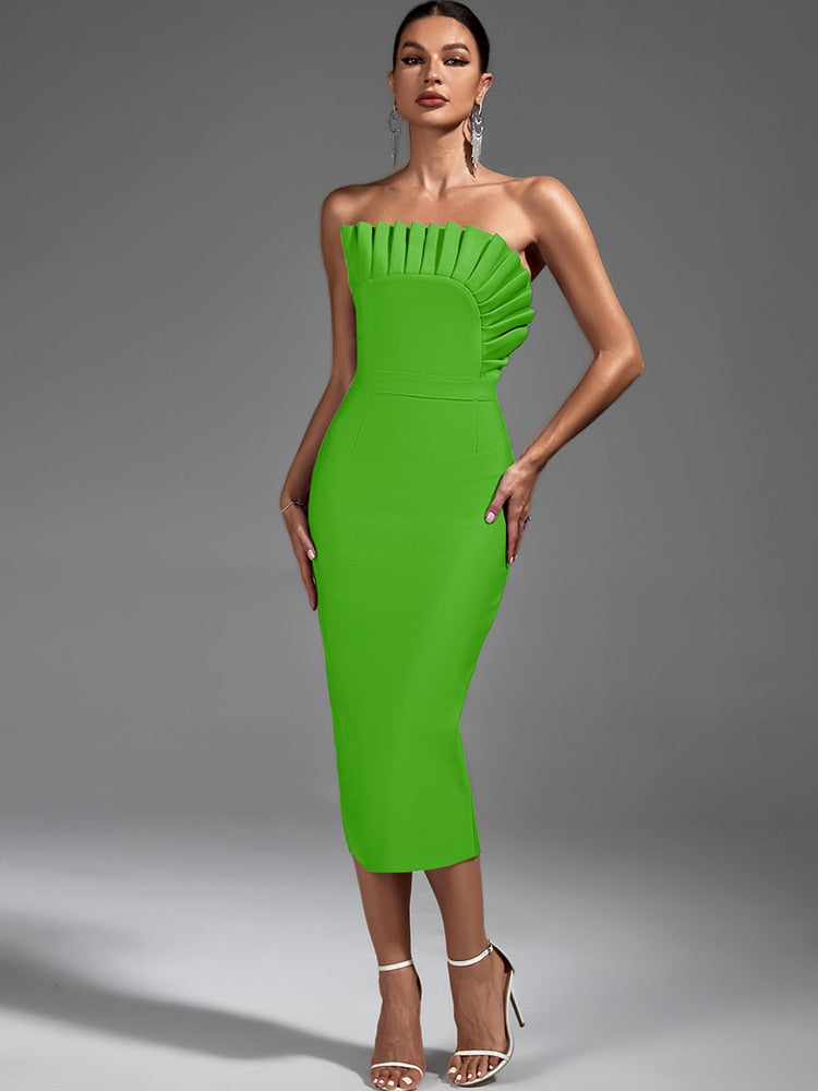 Chic Green Backless Midi Party Dress - Dresses - DINIBLO 