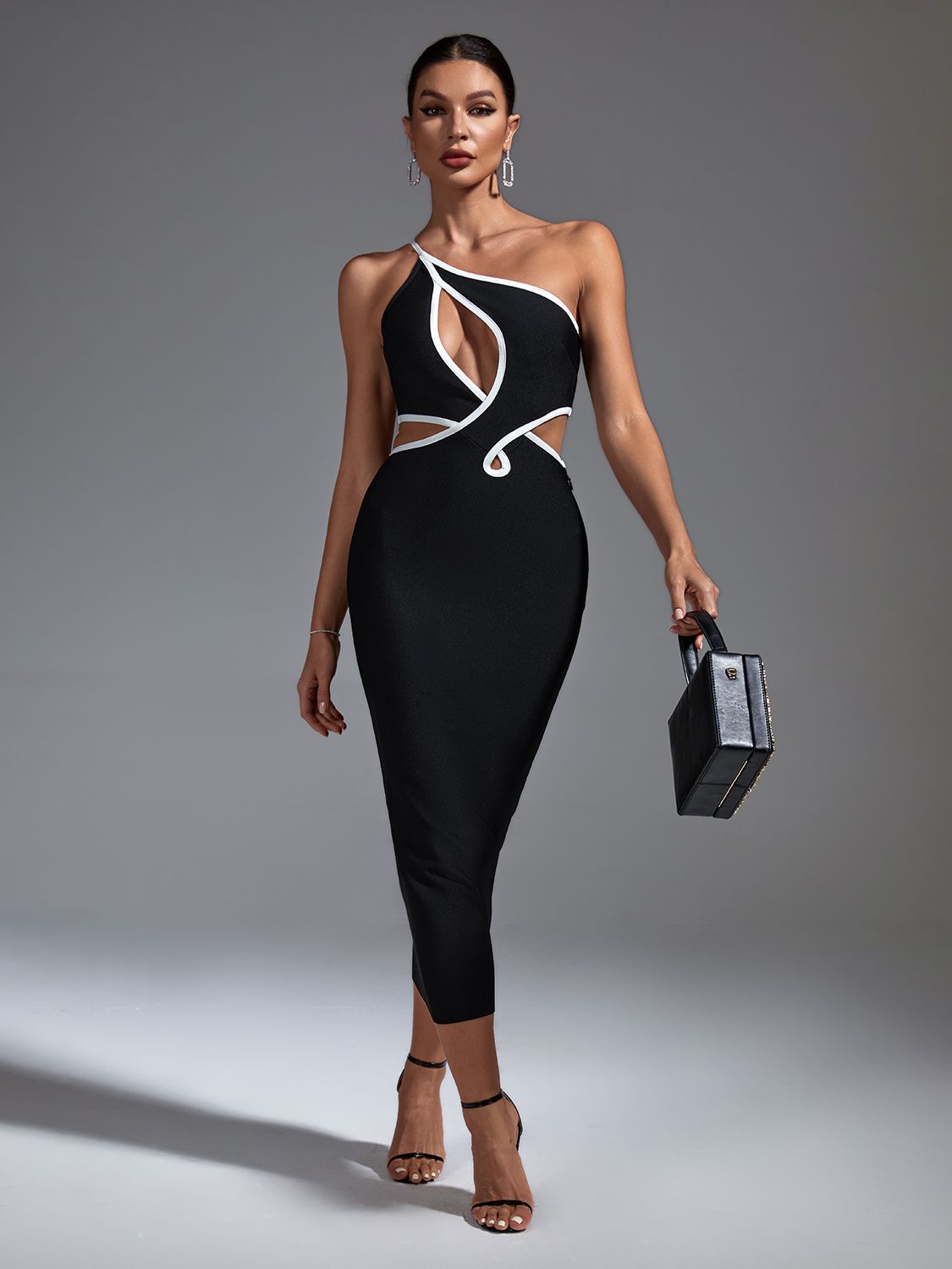 Sleek Black Cut Out Midi Dress - Dresses - DINIBLO 