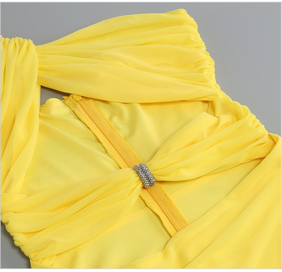 Yellow One-Shoulder Maxi Dress with Cutouts -  - DINIBLO 