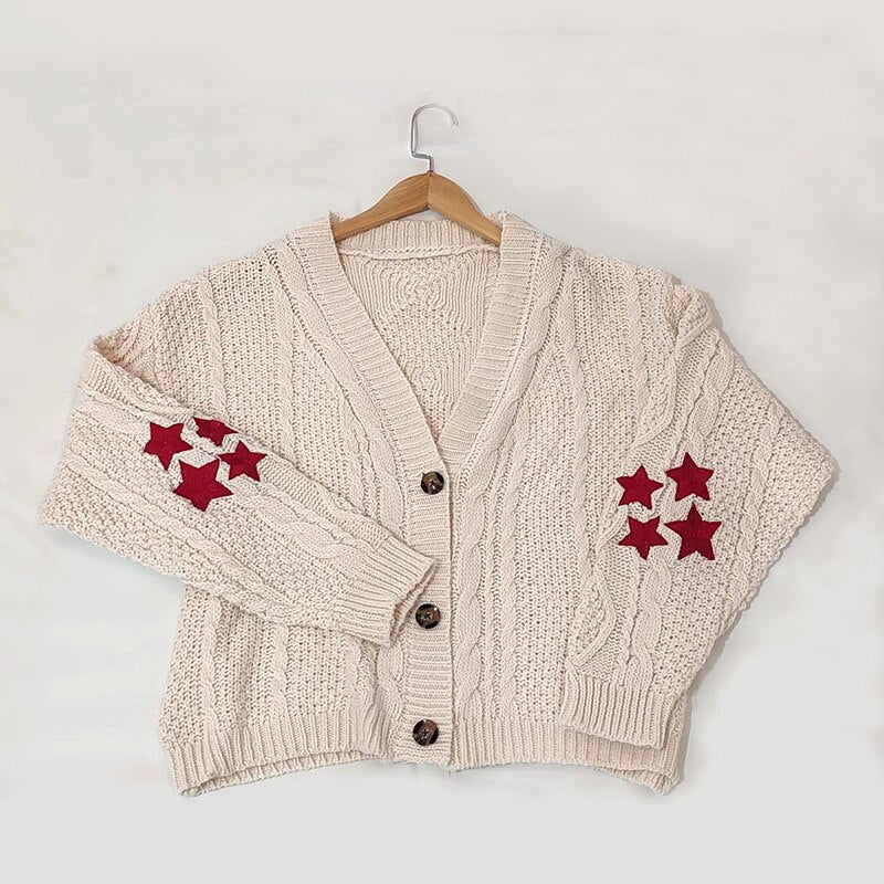 Luxury Cardigans Plaid Loose Button Puff Sleeve Knitted Cardigan Female Warm Y2K Tops Sweaters S-XL Long Cardigans Women 2023 -  - DINIBLO 